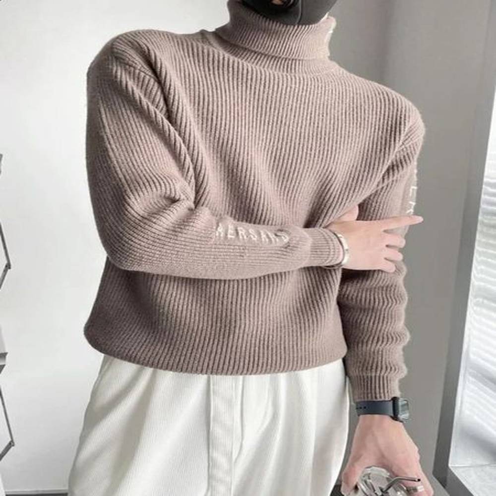 Mens clothing with floral high neck white turtle knit sweater mens letter Maltry classic Korean top Old X 240813