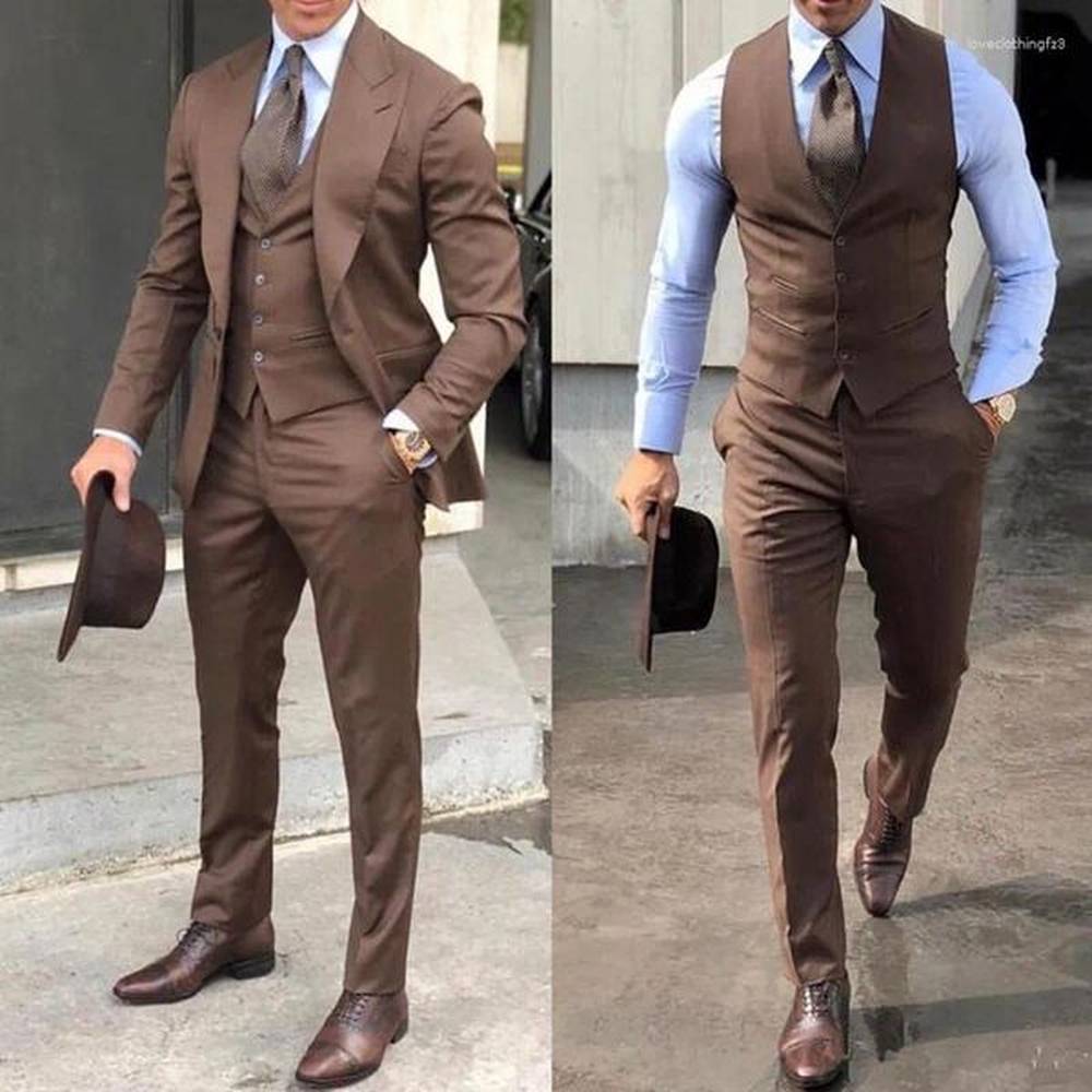Mens Cotton Blslim Fit 3Pcs Suit Set For Prom Wedding Groom Tuxedos Elegant Formal Wear