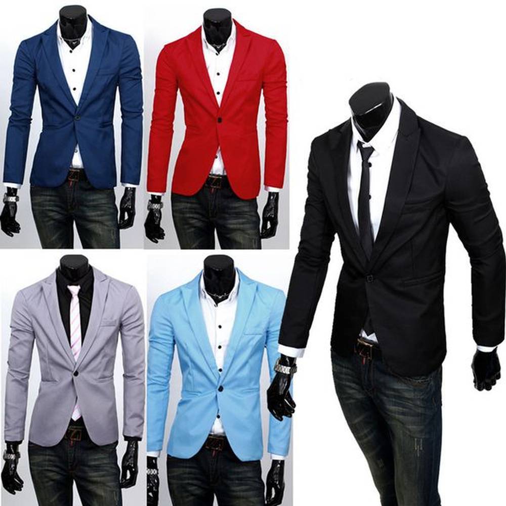 Men's Cotton Long Sleeve Slim Fit Blazer Stylish Casual Jacket In Black, Red, Gray - Winter Fashion B3