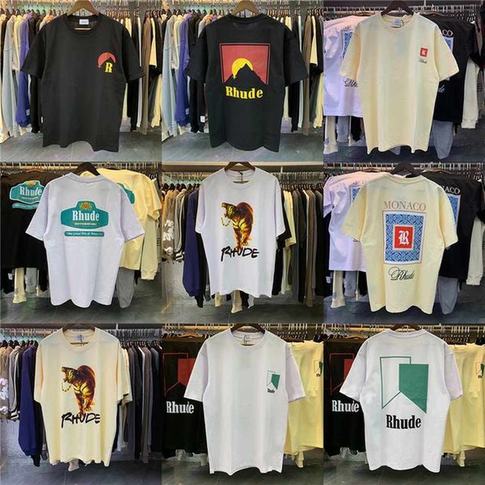 Mens 100% Cotton Rhude Brand T-Shirt Casual Short Sleeve Designer Tee High Quality Casual T-Shirt US Size
