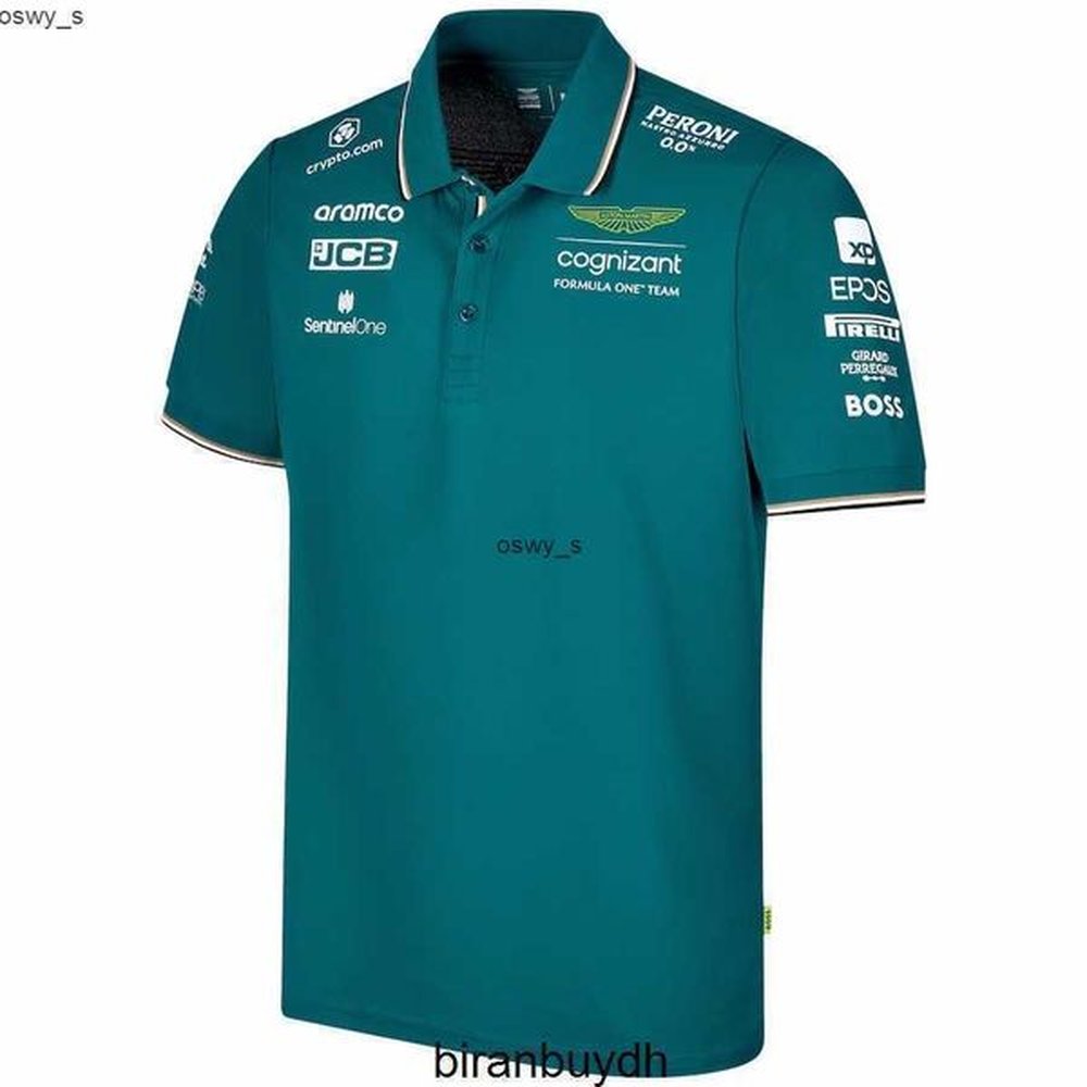 Men's Cycling Polos Men's T-shirts Aston Martin Aramco Cognizant F1 2023 Official Fernando Alonso Team Polo Sleeve Formula Extreme