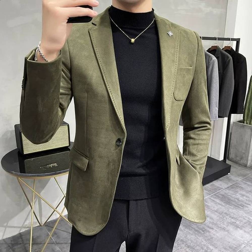 Mens Deerskin Fleece Jacket Suit Coat Blazer Business Leisure Slim Fit Fashion High Quality Single Button 241227