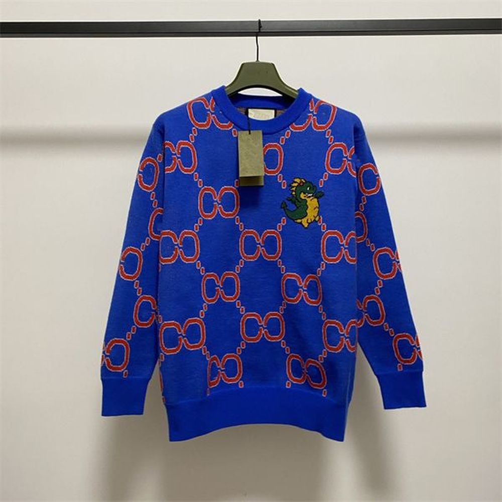 Men's designer Autumn/Winter Sweater Embroidered round neck Long sleeve stretch high quality thick pullover Autumn/Winter sweater Eggpl