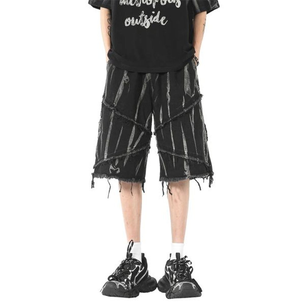 Men's Designer Jean Shorts Retro High Street Hip Hop Loose Denim Shorts Mens Summer Baggy Y2K Short Pants Fashion Tassel Knee Length Sh