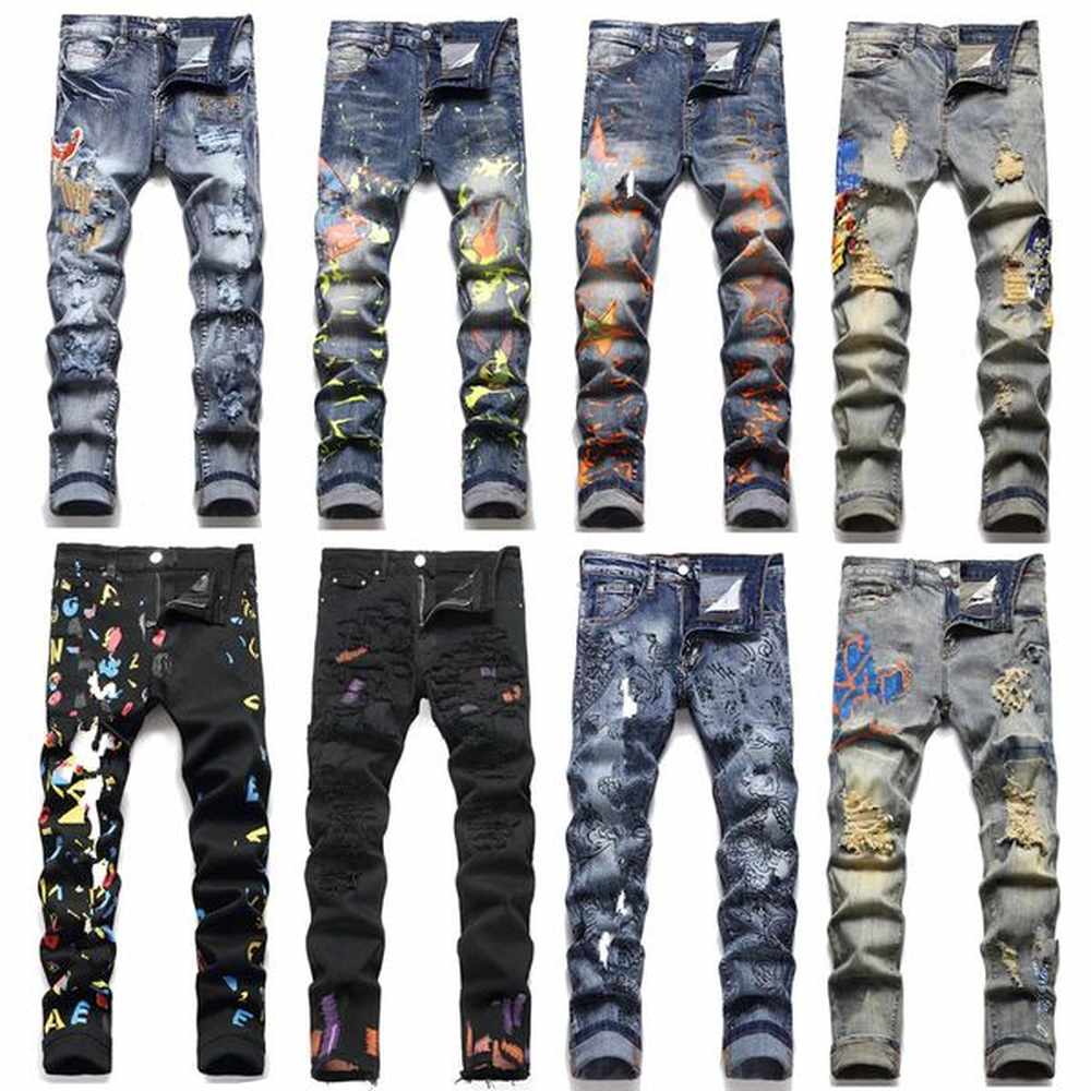 mens designer jeans for mens pants black jeans men embroidery stars zipper fly streetwear Skinny Hip Hop Denim Pants letter jeans pantalones
