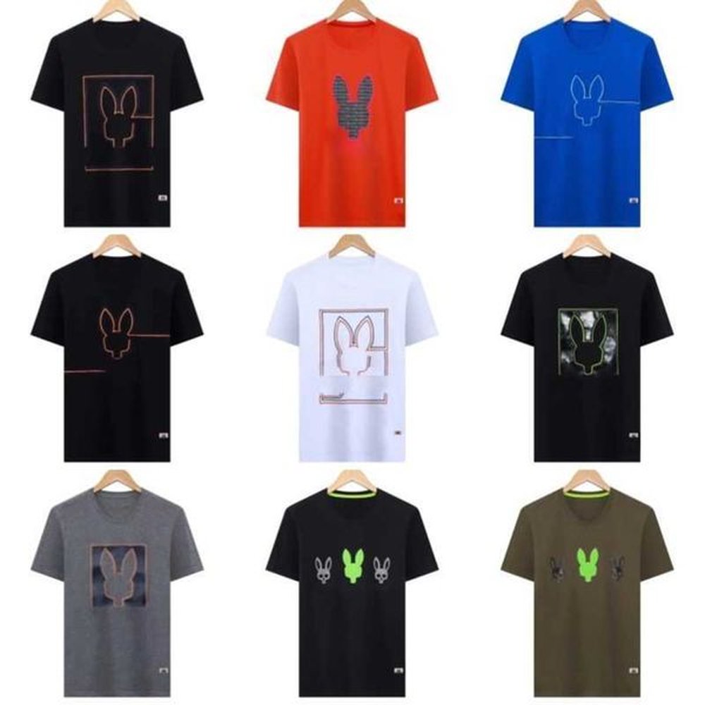 Mens Designer Psychoes Bunny Shirt Psyco Rabbit Tshirt USA Streetwear O-Ncek Short Sleeve Casual Pure Cotton Fashion Golf Business American