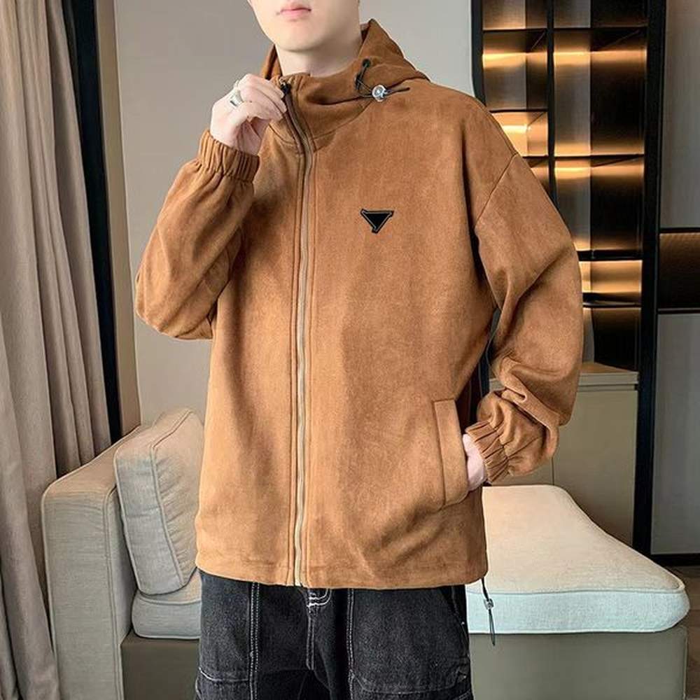 Men's designer windbreaker winter suede embroidered warm hooded top windproof jacket