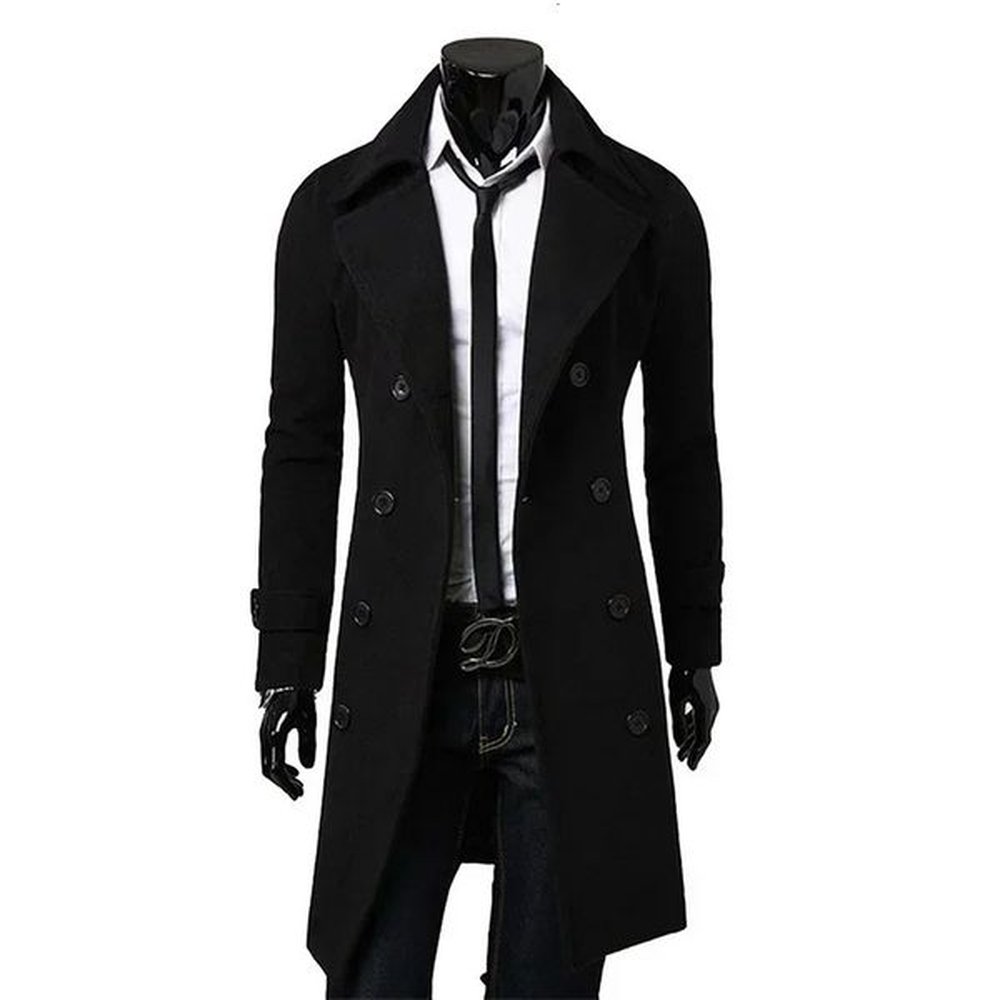 Mens double breasted trench coat autumn winter wool blend high-quality fashionable casual slim fit solid color mens jacket 241204