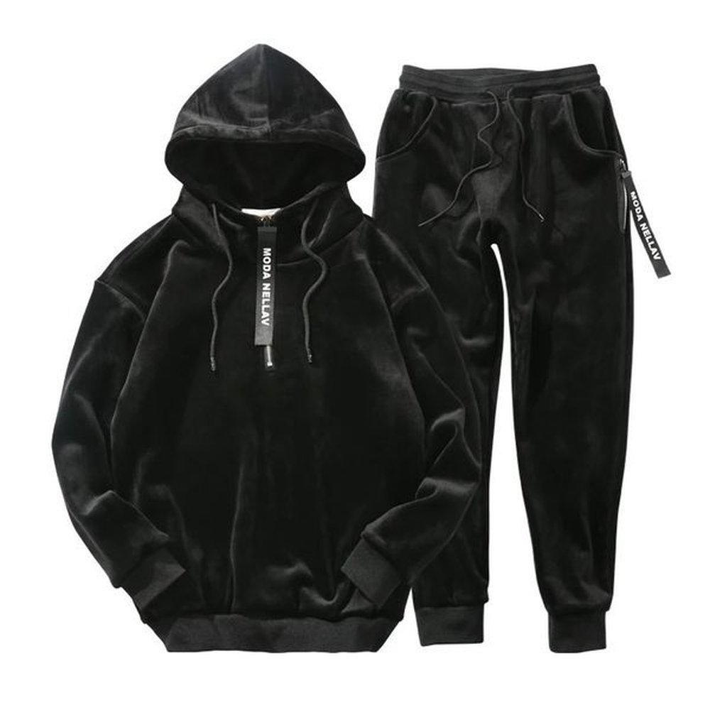 Mens double-sided hooded sweatshirt with pants velvet winter set casual gold velvet set two-piece sportswear 241122