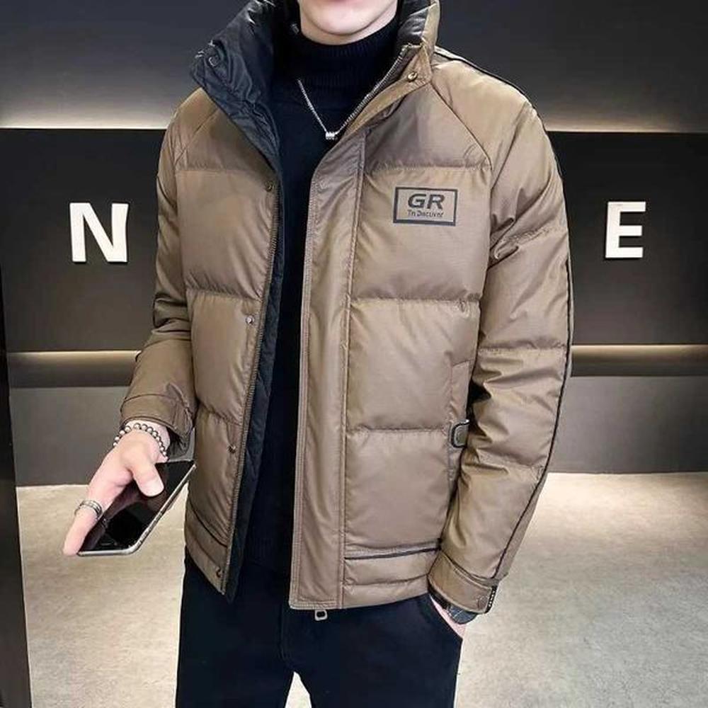 Men's Down Parkas Fall Winter Mens White Duck Down Jacket Fashion Letter Print Patchwork Stand Up Thick Warm Down Jacket Male Outwarer