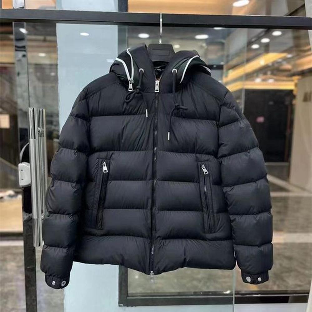 Men's Down Parkas Mens Black Down Puffer Jacket with Hood Thick Warm Windproof Winter Parka Overcoat for Outdoor Recreation H241123