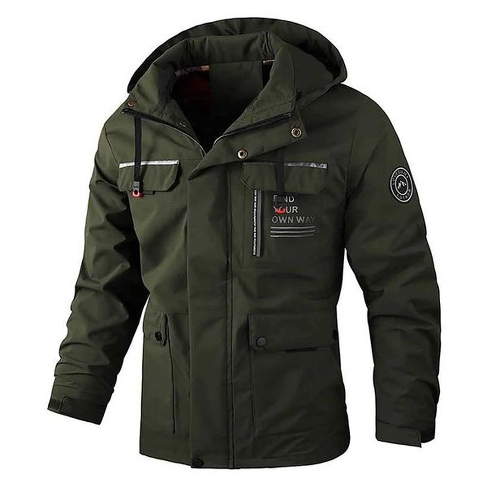 Men's Down Parkas Mens Outdoor Hooded Tactical Jackets Solid Color Long Sve Zipper Pocket Windbreaker Male Autumn Winter Windproof Coat
