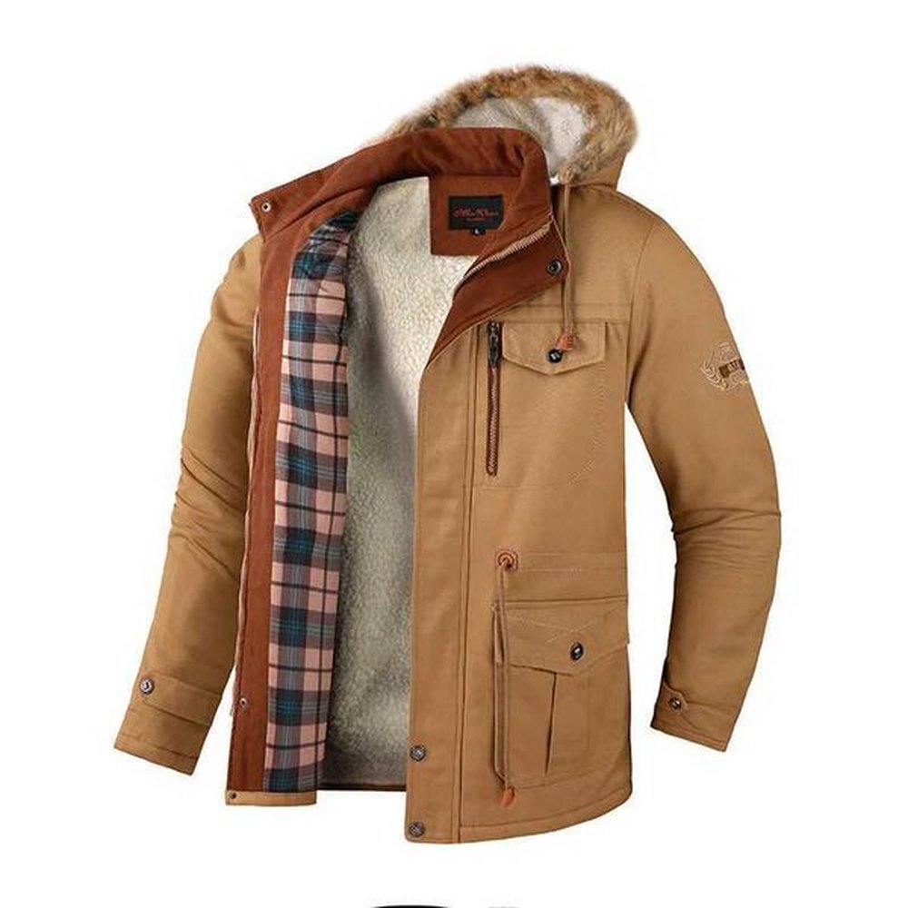 Men's Down Parkas Mens Winter Long Parkas Cotton Jackets Mens Casual Loose Hooded Fur Collar Down Coats Thicken Lamb Wool Warm Outdoor