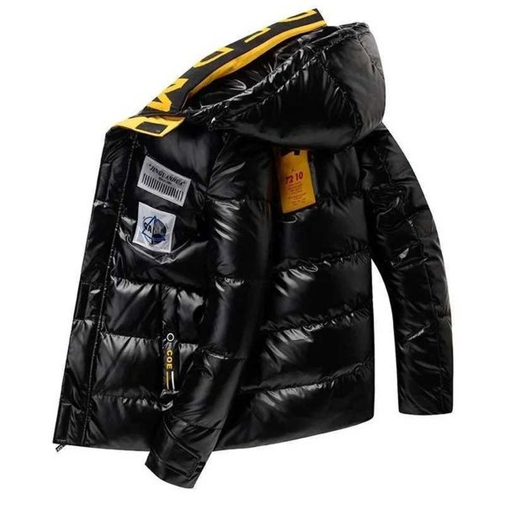 Men's Down Parkas 2024 New Bright Leather Men Thicken Warm Winter Jacket Casual Parka Outwear Autumn Waterproof Stand Collar Hooded Coa