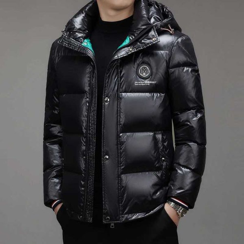 Men's Down Parkas New winter down jacket mens short retro gloss detachable hooded white duck down jacket womens high-quality cold proof