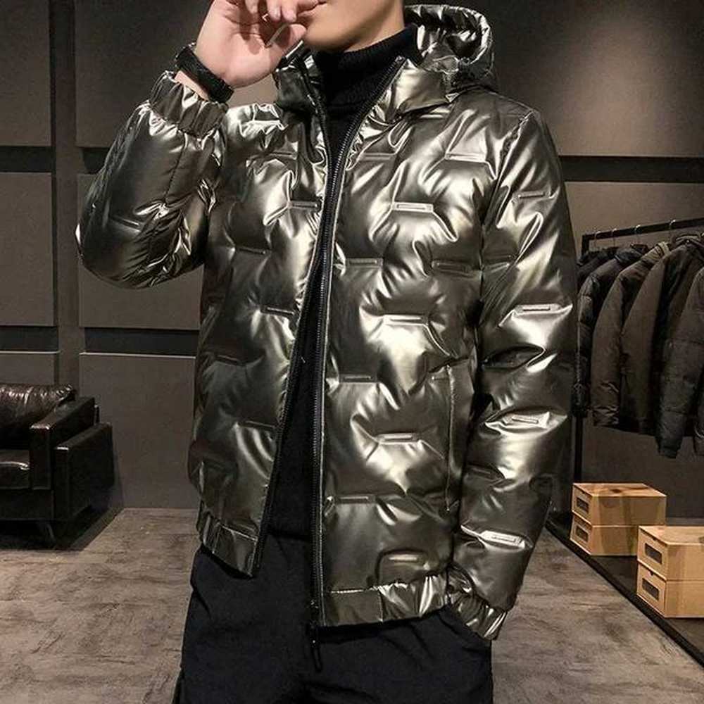 Men's Down Parkas Shiny Down Parka Coats Windproof Mens Slim Fit Hoodie Jacket H241123