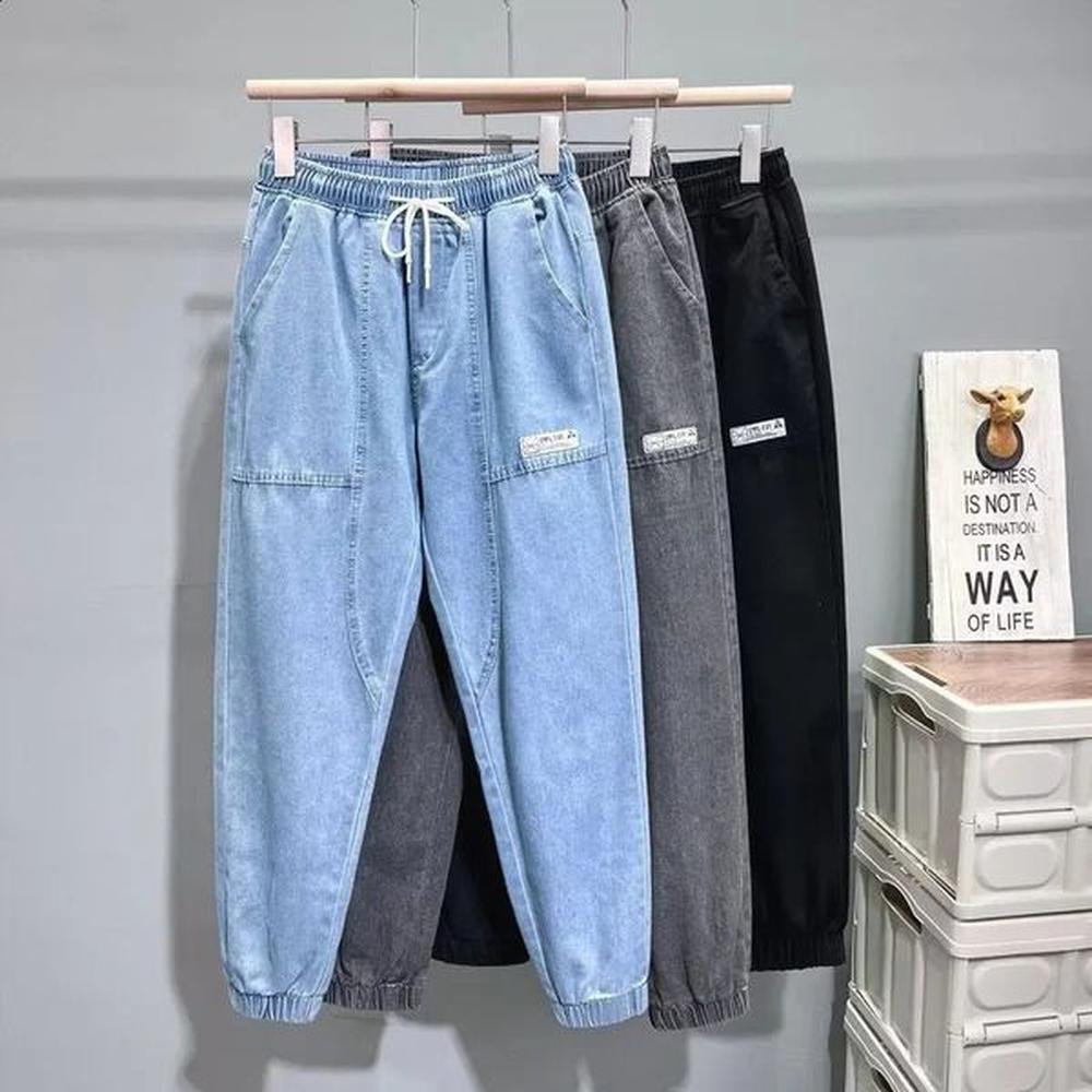 Mens elastic waist jeans loose fit casual pants autumn style Hougong Trousers Korean trend 241206