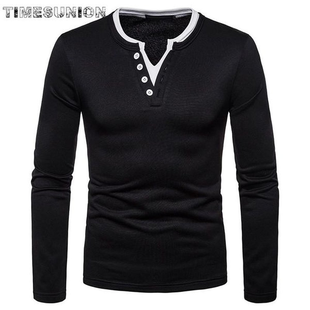 mens fashion 2020 collar mens t shirts top quality long sleeves Solid color cotton t-shirt homme