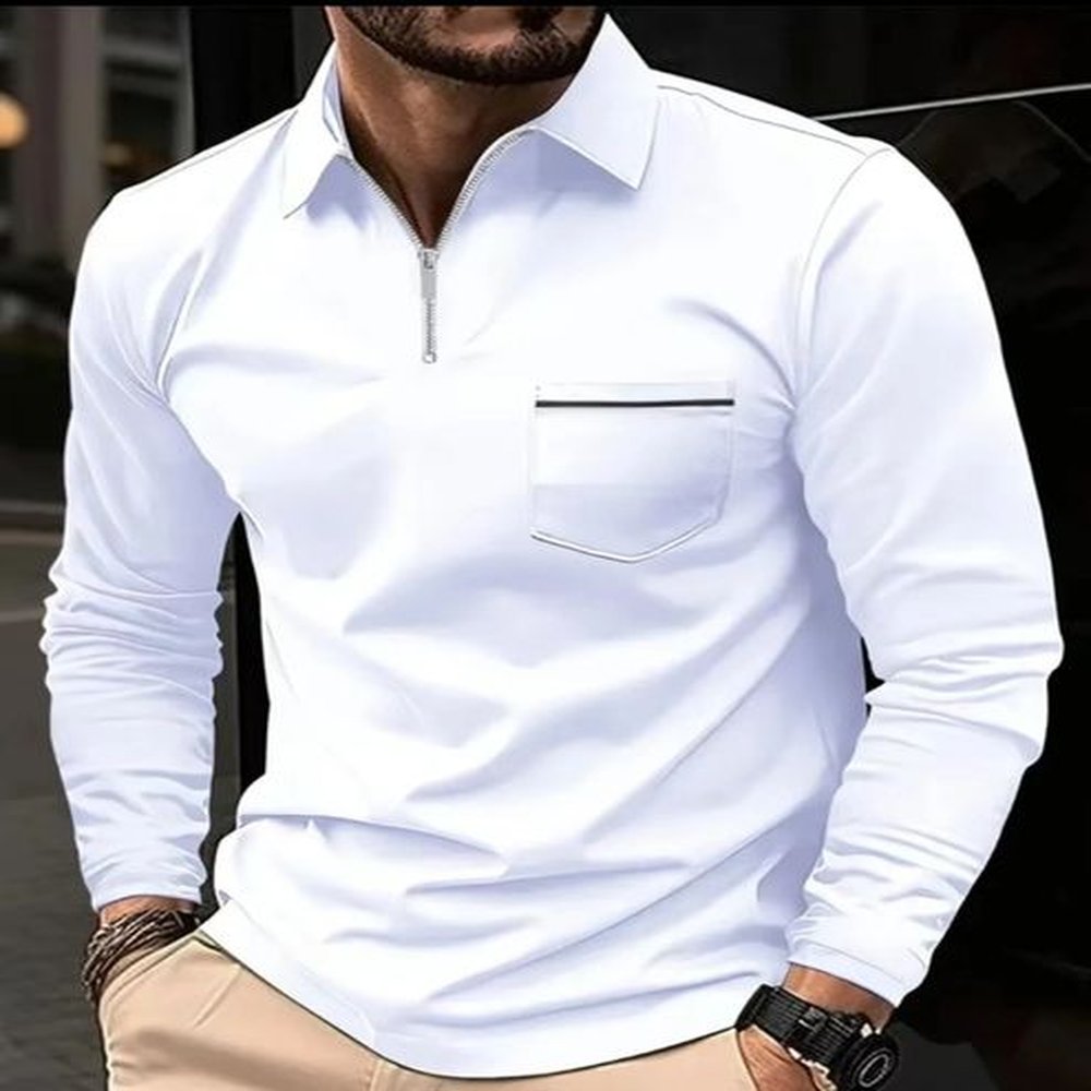 Mens Fashion Long-Sleeved Casual Polo sShirt Spring Autumn Loose Street Wear Mens Clothing lapel Zipper Business ofice Top 240809