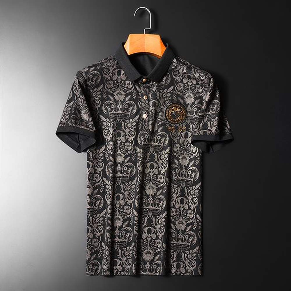 Men's Fashion Polo Shirt Luxury Men's Print Letter Leopard Tea Short Sleeve Fashion Casual Men's Summer Wear