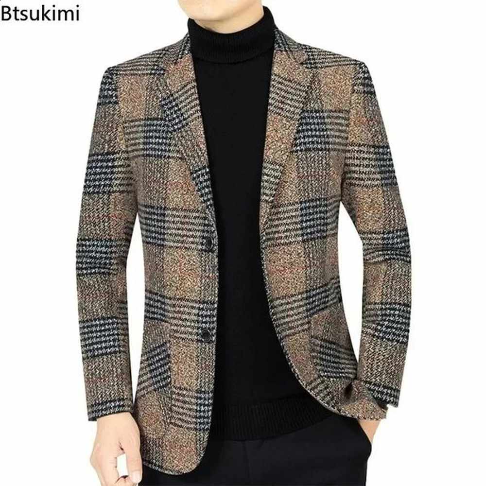 Mens Fashion Suit England Style Plaid Business Causal Suits Men Clothing Conjuntos De Blazer Jacket Coat 4Xl 240729 B1