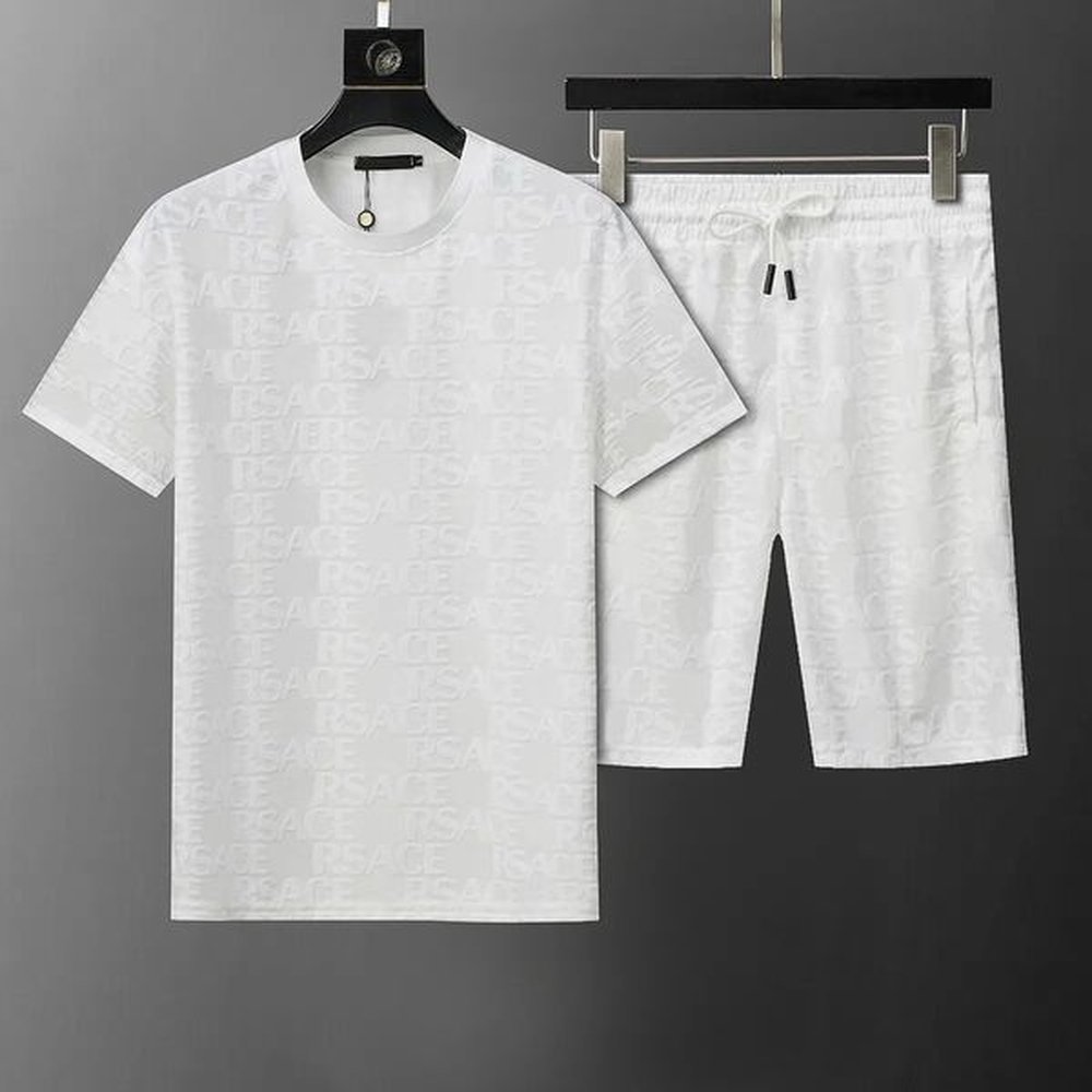 Mens Fashion Tracksuit with Letters Embroidery Women Summer Sportswear Short Sleeves Pullover Jogger Pants Suits O-Neck Sportsuit