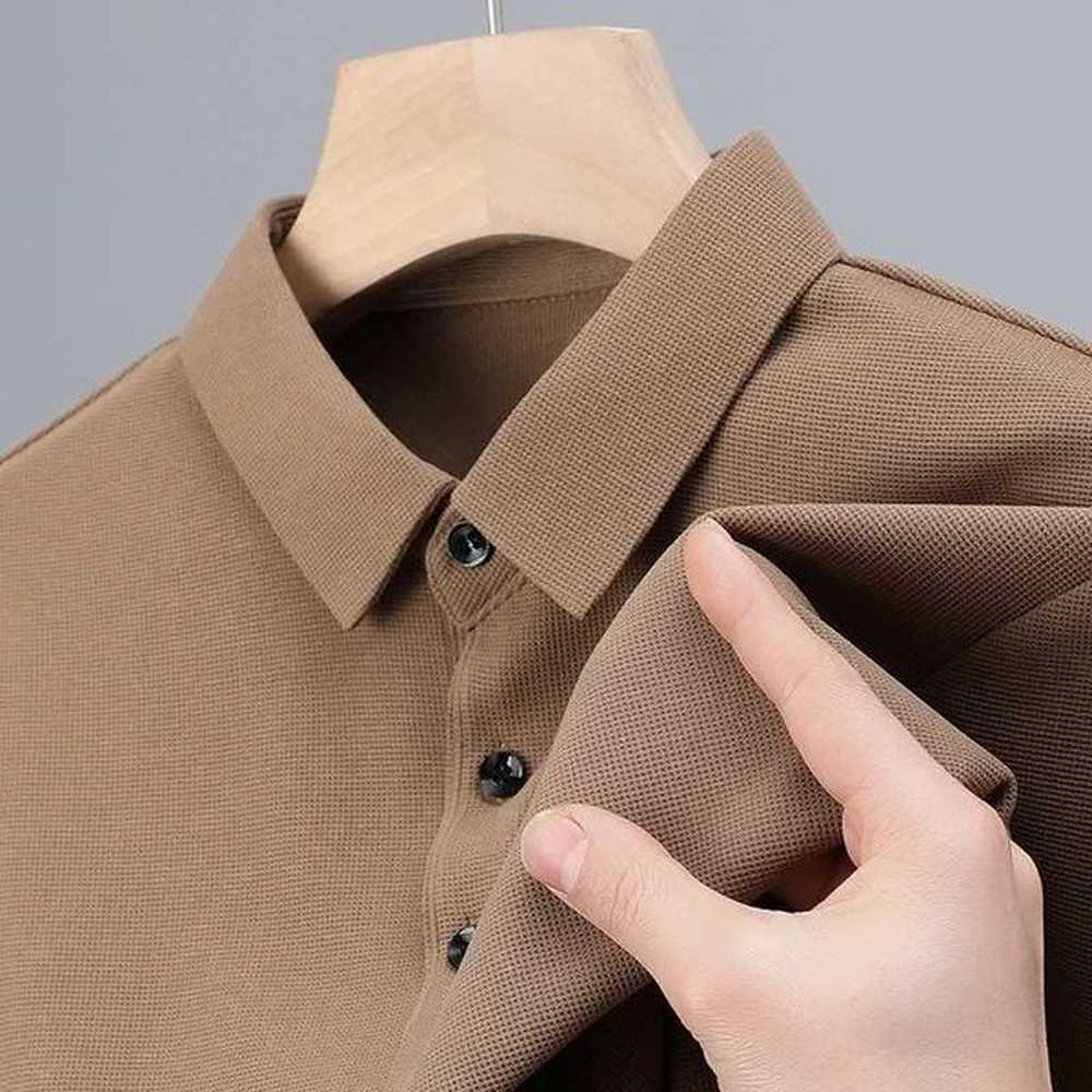 Mens fashionable waffle long sleeved polo shirt summer breathable and comfortable top W24091316