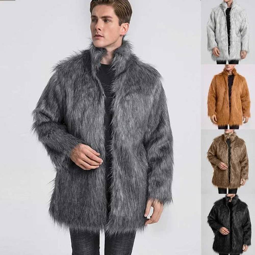 Mens faux fox fur leather jacket winter thick fluffy long sleeved stand collar warm furry jacket luxurious fur Bontjas jacket for men W24121