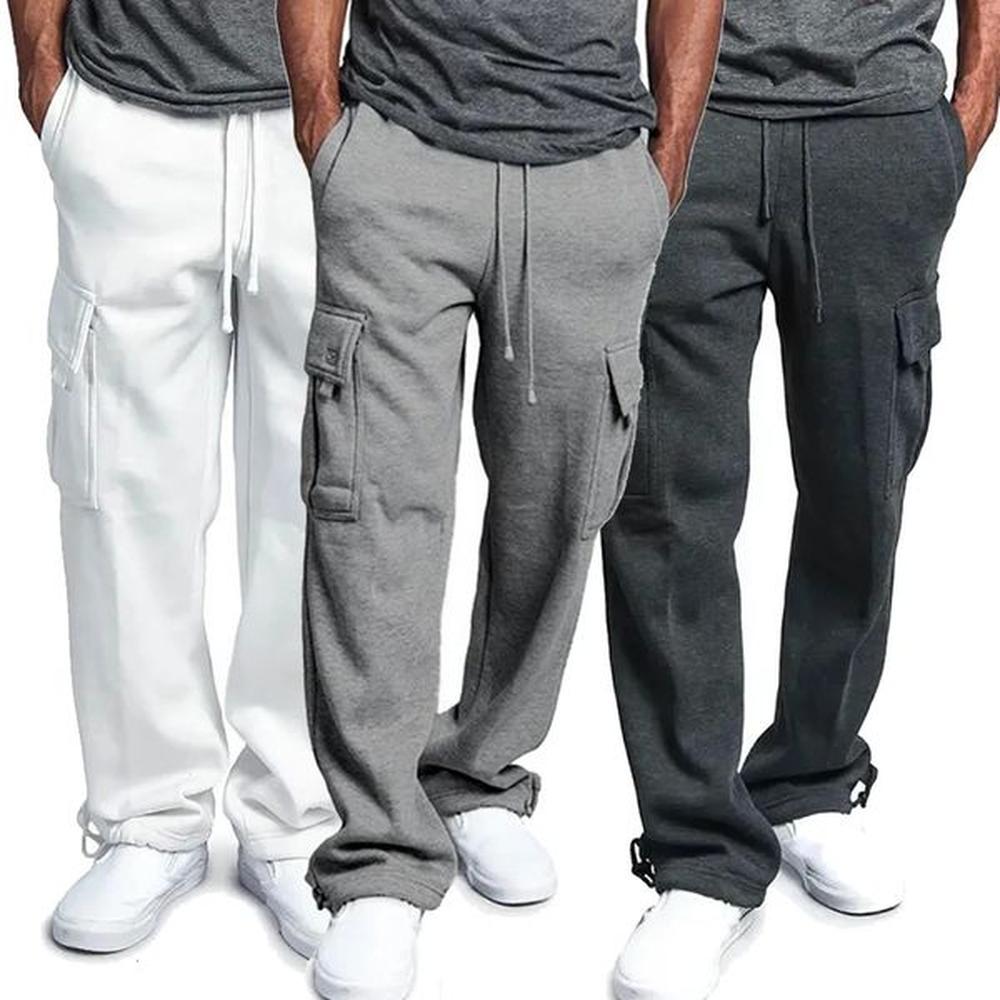 Mens Fleece Cargo Pants Loose Drawstring Sweatpants with Pockets Sports Straight Trousers Jogging Long Pants Hip Hop Streetwear 250208