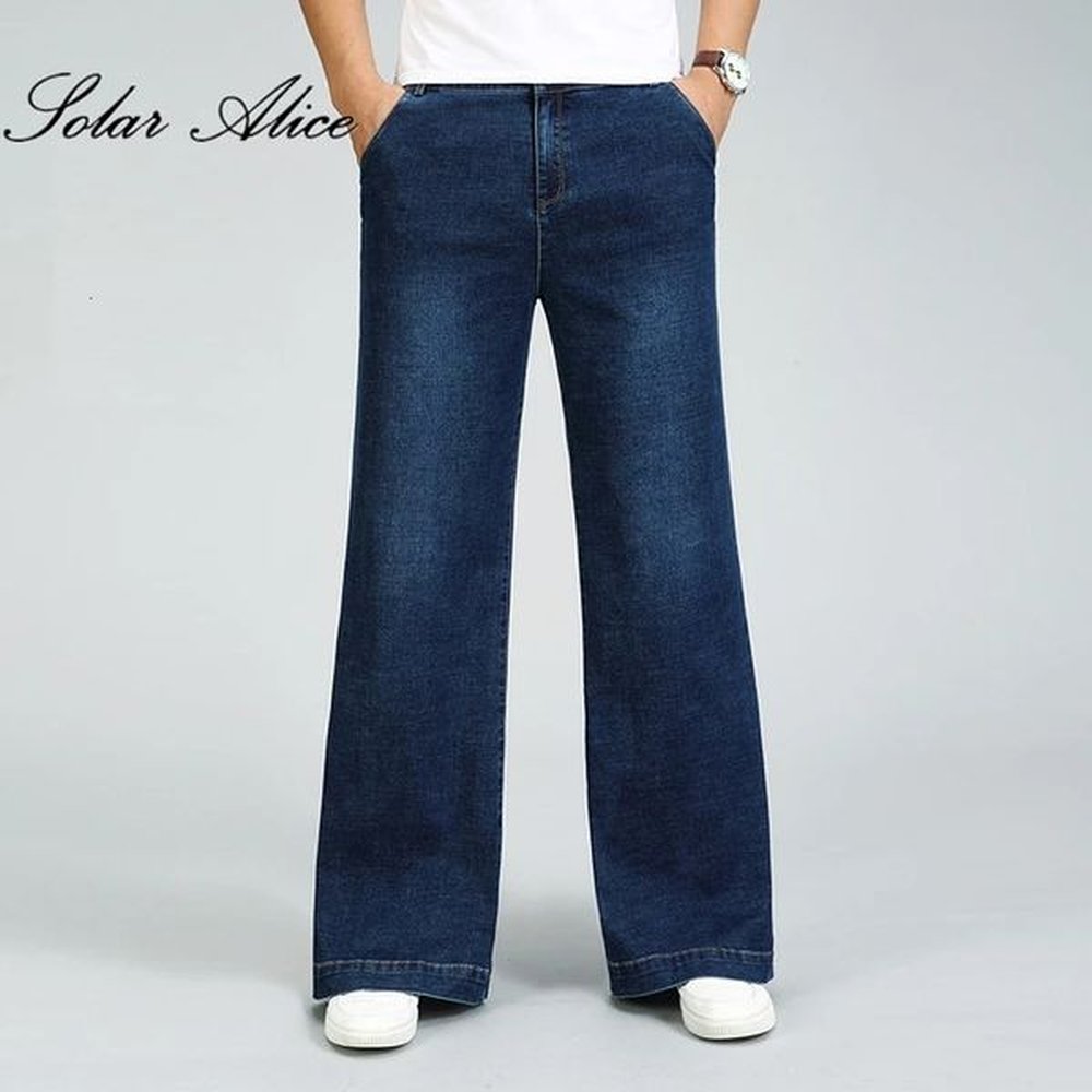 Mens Four Seasons Mid-Waist Big Straight Jeans Loose Stretch Micro-flared Casual Pants 250106