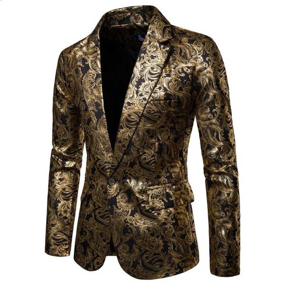Mens Golden Floral Blazers Business Casual Suit Wedding Dress Gold Blazer Coats Jackets 250113
