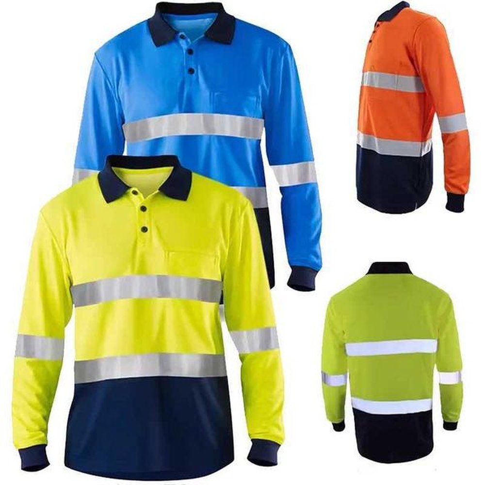 Mens high visibility heavy-duty breathable long Sve reflective suit building T-shirt W241106