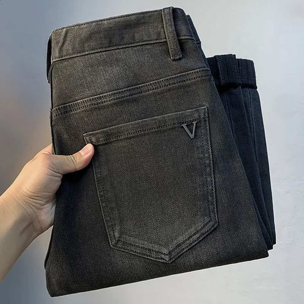 Mens highend black jeans slim and trendy for spring autumn suitable tight fitting casual fashion denim Trousers 240820