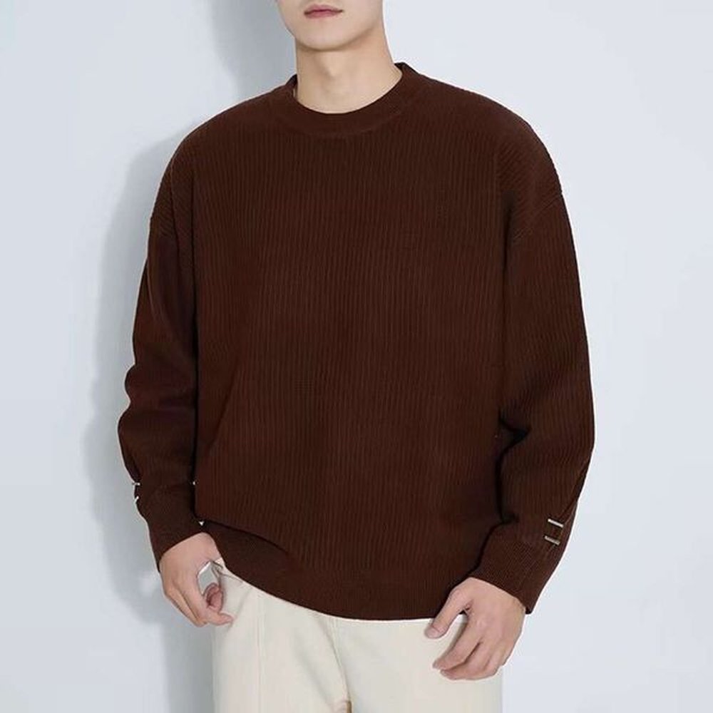 Mens High-End Long-Sleeved Round-Neck Autumn And Winter Lazy Style Knitted Sweater Bottoming Inner Warm Tops Men