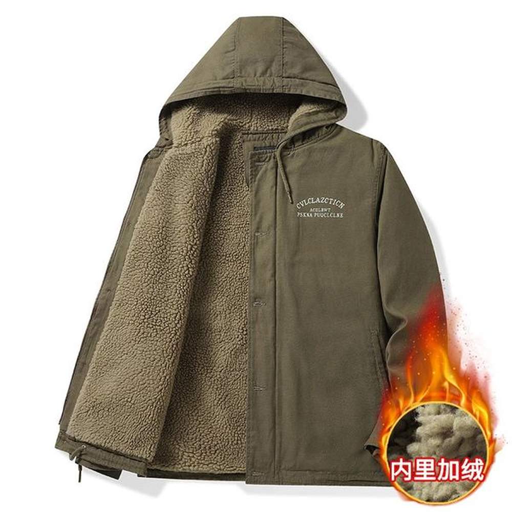 Mens hooded park sheepskin lining mens winter jacket plush mens cold jacket thick motorcycle jacket 241017
