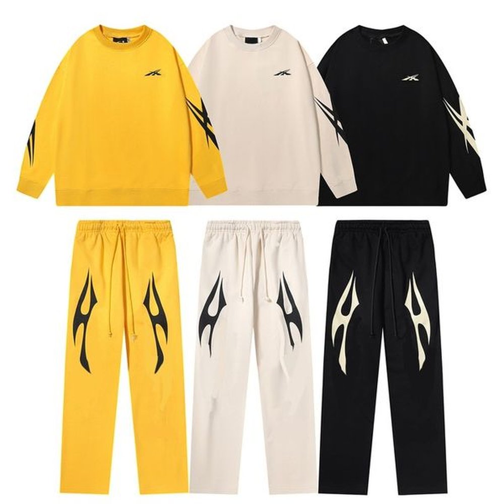 Men's Hoodie Vintage Printing High Quality Round Neck Unisex Style Long Sleeve Pants Suit