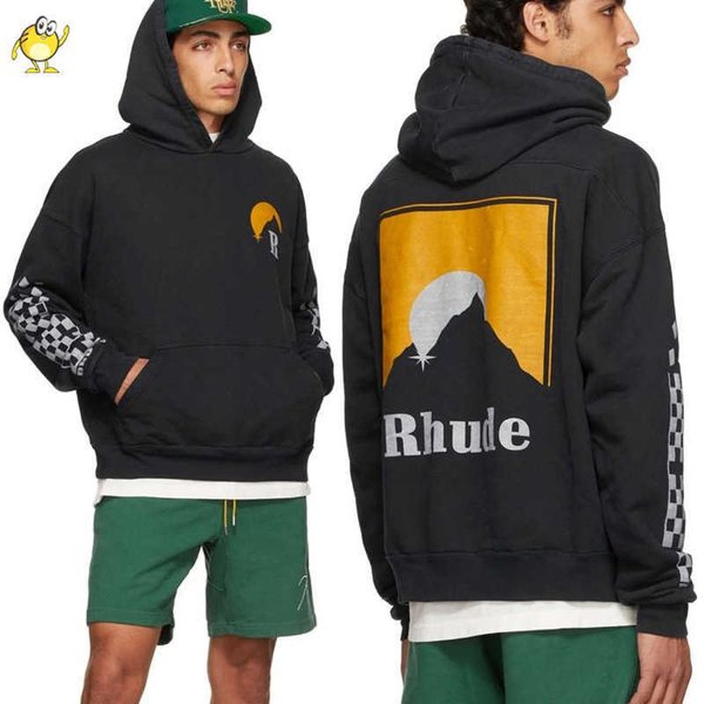Men's Hoodies casual loose hoodie Style trend fashion sweatshirts woman washed make old Retro Streetwear clothing Moonlight print sunse