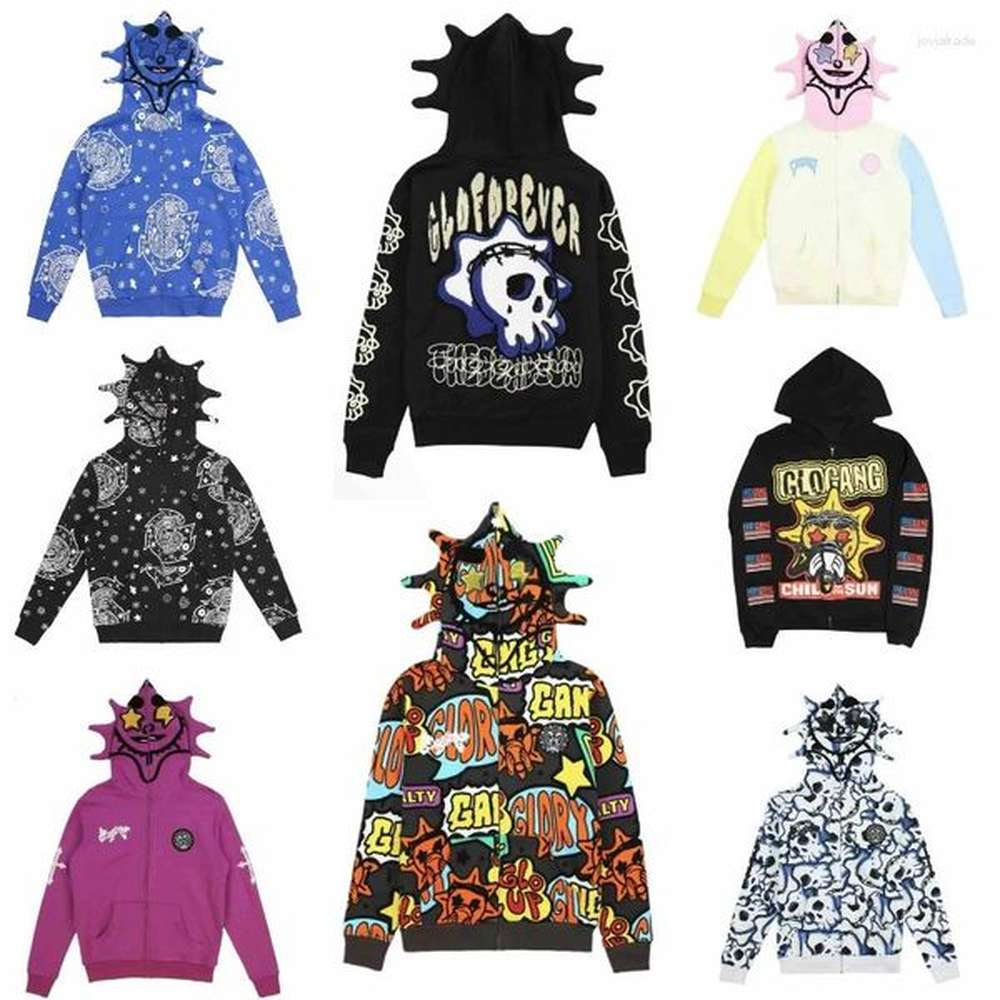 Men's Hoodies Gothic Punk Sweatshirt Streetwear Women Print Long Sleeve Casual Zipper Jacket Hooded Tops Y2k Skull Unisex Cardigan