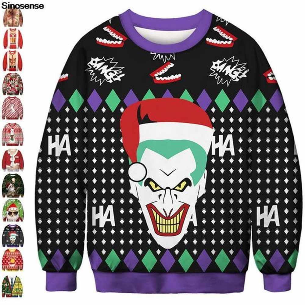 Men's Hoodies Men Women Ugly Christmas Sweater 3D Funny Clown Printed Autumn Holiday Party Xmas Sweatshirt Pullover Jumpers Tops