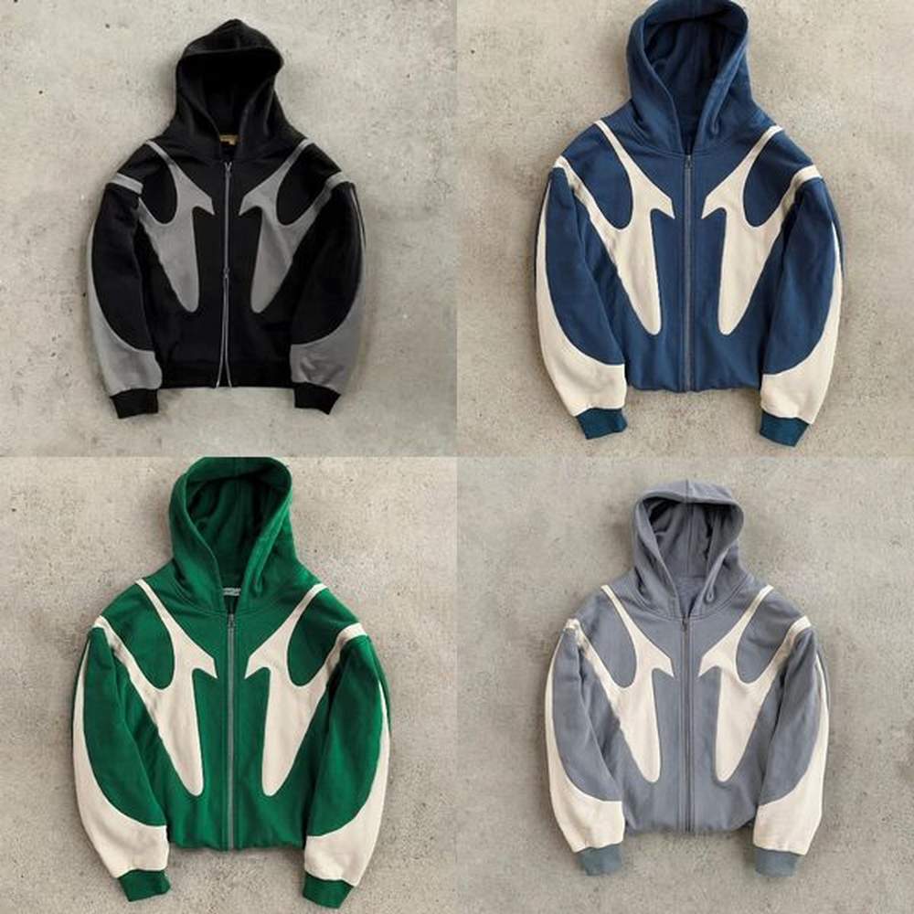 Men's Hoodies New Streetwear Sweatshirt Men Women Haruku Casual Green Light Cream Spliced Zipper Y2K Gothic Oversized Hoodie Jacket