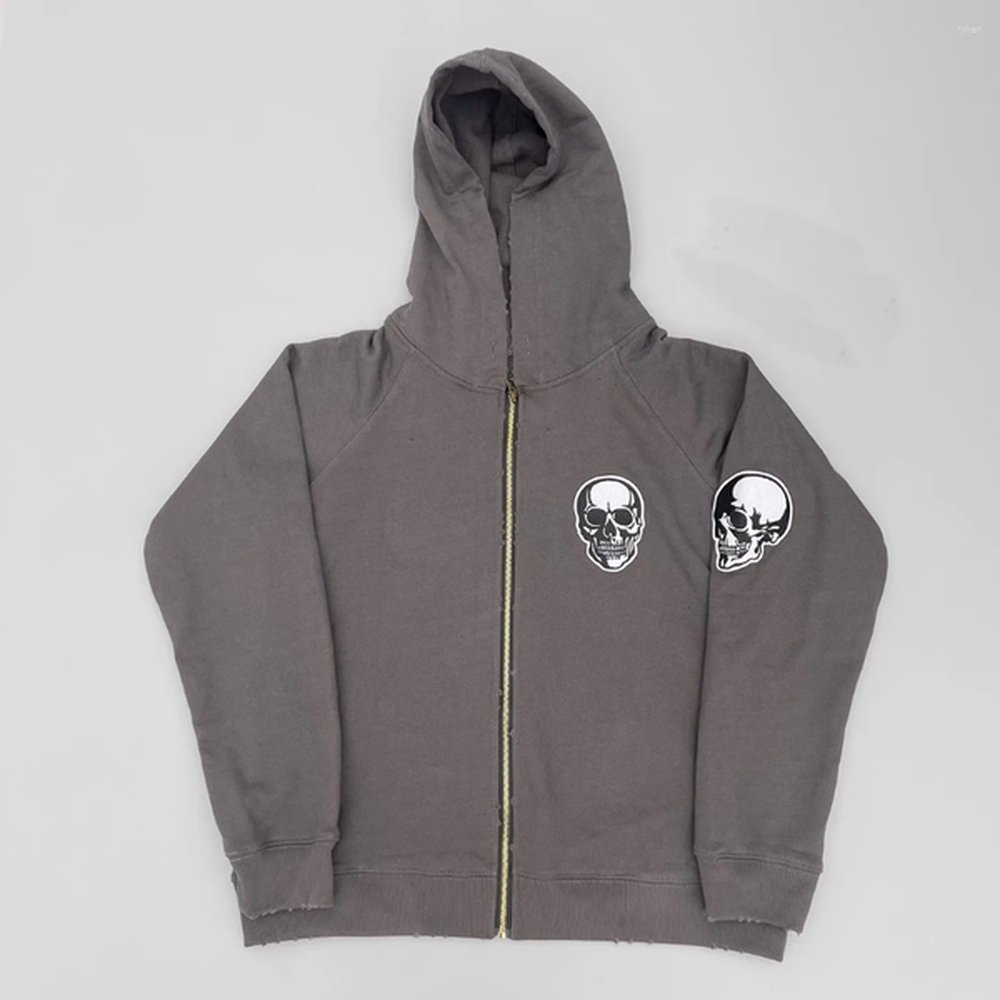 Mens Hoodies 2024 Number Nine Skull Embroidered Zipper Coat Damaged Worn Out Hoodie WY919