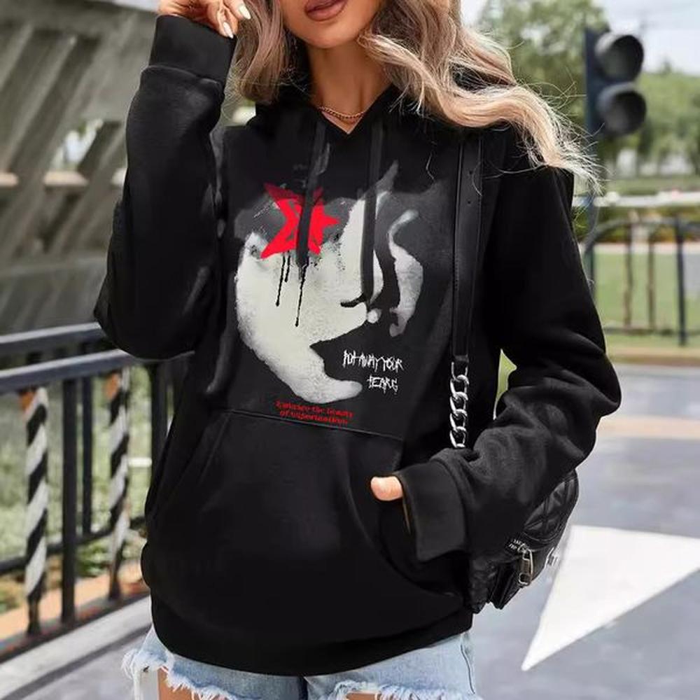Men's Hoodies Portrait Print Hip-Hop Fashion Tee Man Women Cotton Fallow Round Vintage Sweatshirts