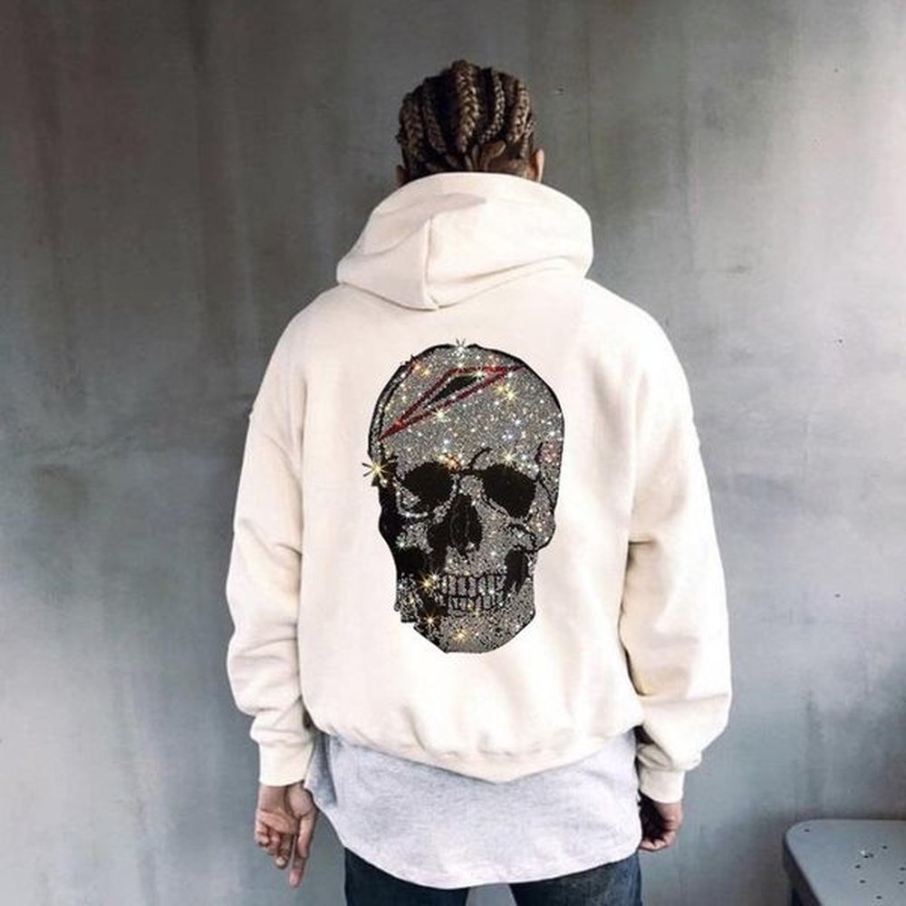 Men's Hoodies & Sweatshirts 2021 Autumn And Winter Hoodie Skull Plus Size Hoody Rhinestone Design Thickened Jacket Casual Warm Tops 5XL