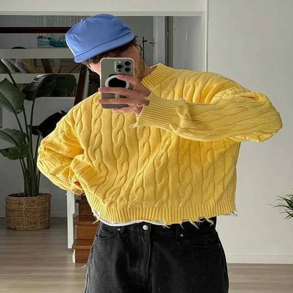 Men's Hoodies Sweatshirts Casual Yellow Half Turtleneck Sweater Men Fashion Long Sve Tassel Knitted Pullover For Autumn Lazy Long Sve K