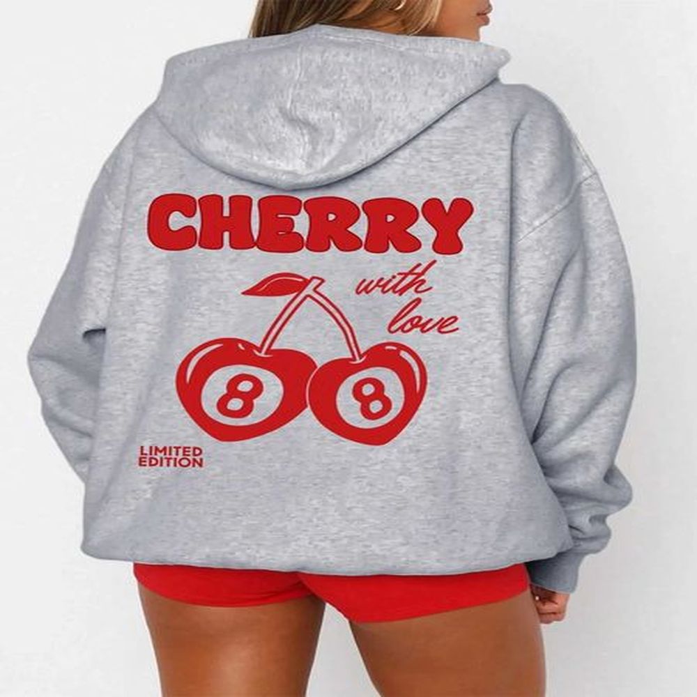 Mens Hoodies Sweatshirts Cherry Print long sleeved sweater womens spring and autumn brushed hooded sweatshirt casual retro womens basic clot