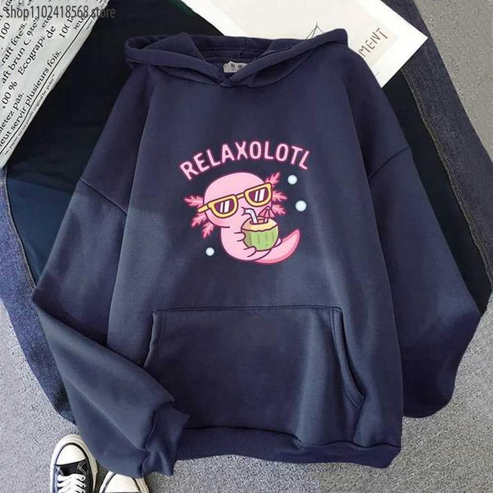 Mens Hoodies Sweatshirts Cute Chilling Axolotl Relaxolotl Relax A Lot Pun Hoodie Women Kawaii Graphic Sweatshirt Mens Clothing Y2k Clothes C
