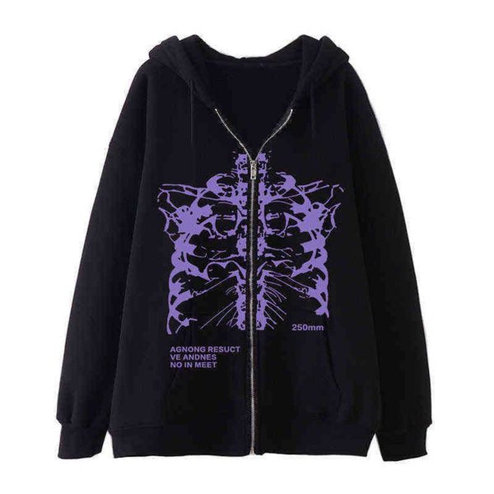 Men's Hoodies Sweatshirts Dark Black Gothic Clothing Zipper Sweater Skeleton Hoodie High Street Trendy Conjuntos De Hombre Y2k Masculin
