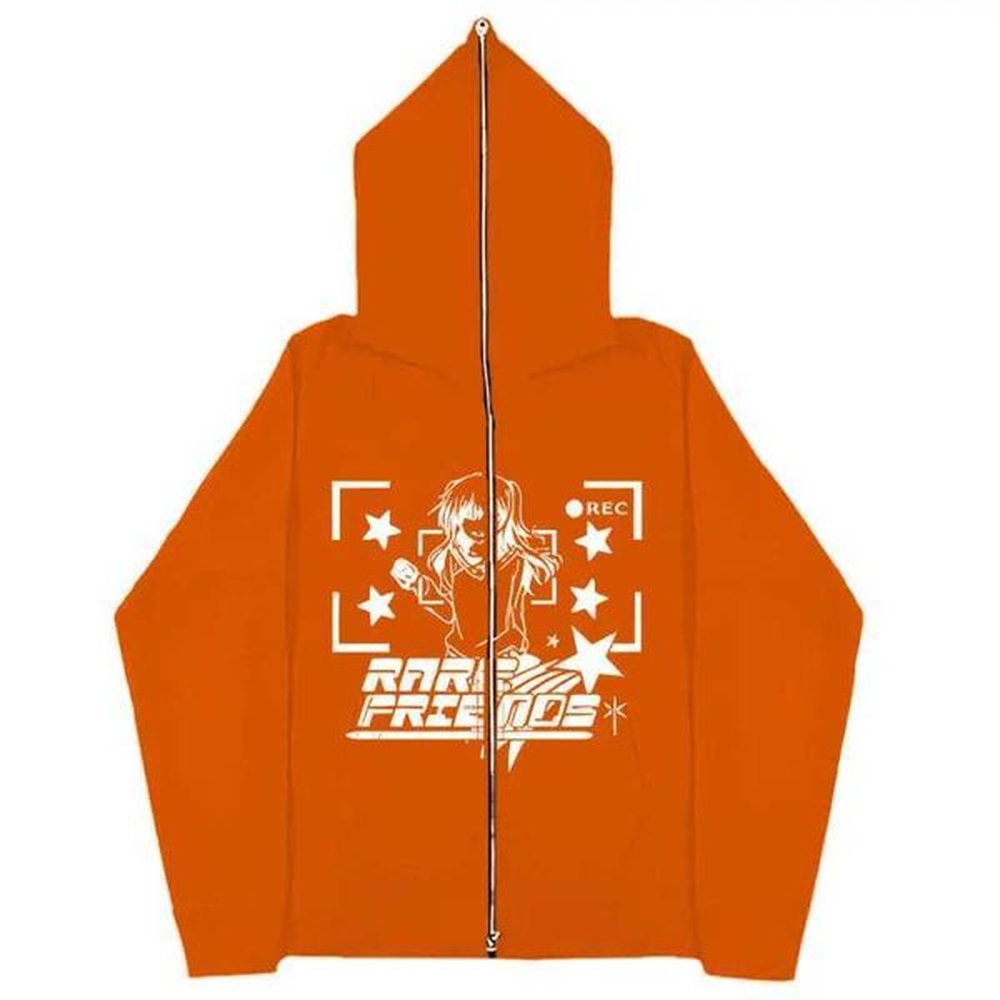 Men's Hoodies Sweatshirts Dark Sports Shirt Mens and Womens Hoodies Gothic Couple Harajuku Large-sized Gun Girl Print Full Face Zippere