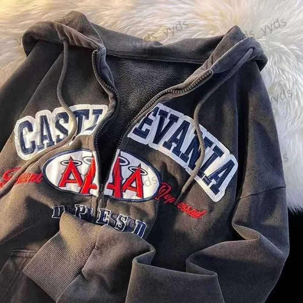 Men's Hoodies Sweatshirts Embroidered letter gothic hip-hop zip up hoodies women y2k baggy 2023 new street fashion trend all-match over