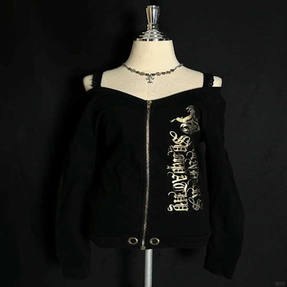 Men's Hoodies Sweatshirts Female Clothing Punk 90s Tshirts Hoodie Zipper Long Sves Snake Letter Print High Street Korea Sexy Off Should